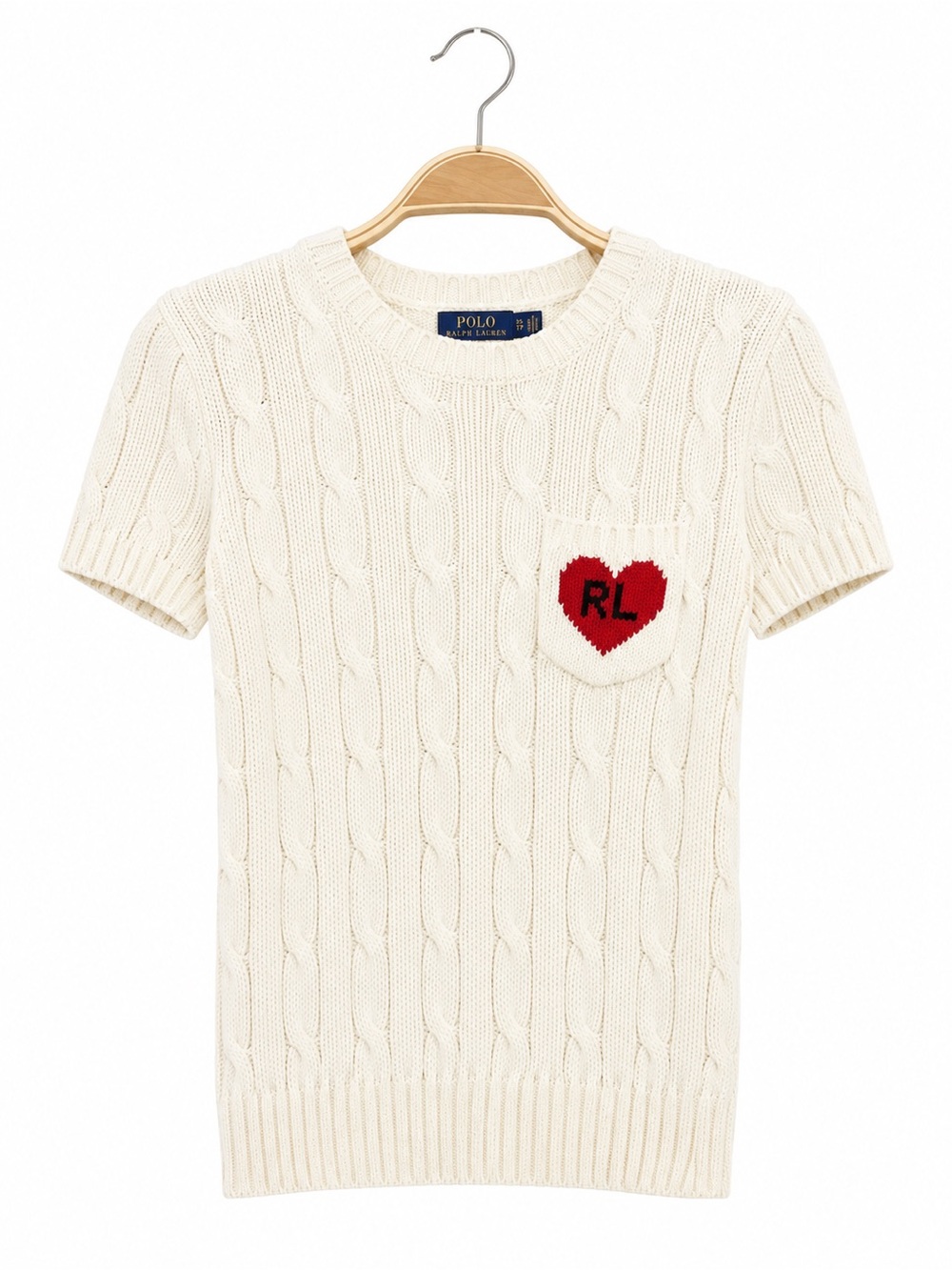Polo Ralph Lauren Heart Intarsia Cable Knit Pima Cotton Sweater Top XS Cream